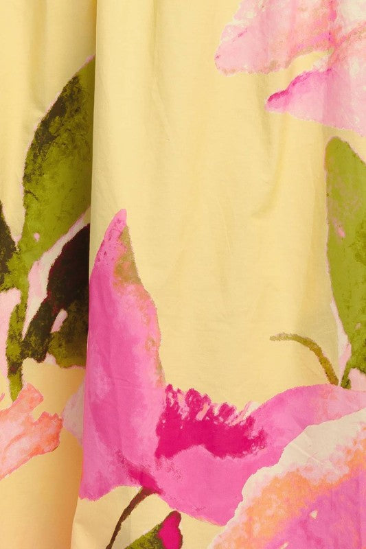 Flying tomato Plus Size butter yellow maxi dress with floral