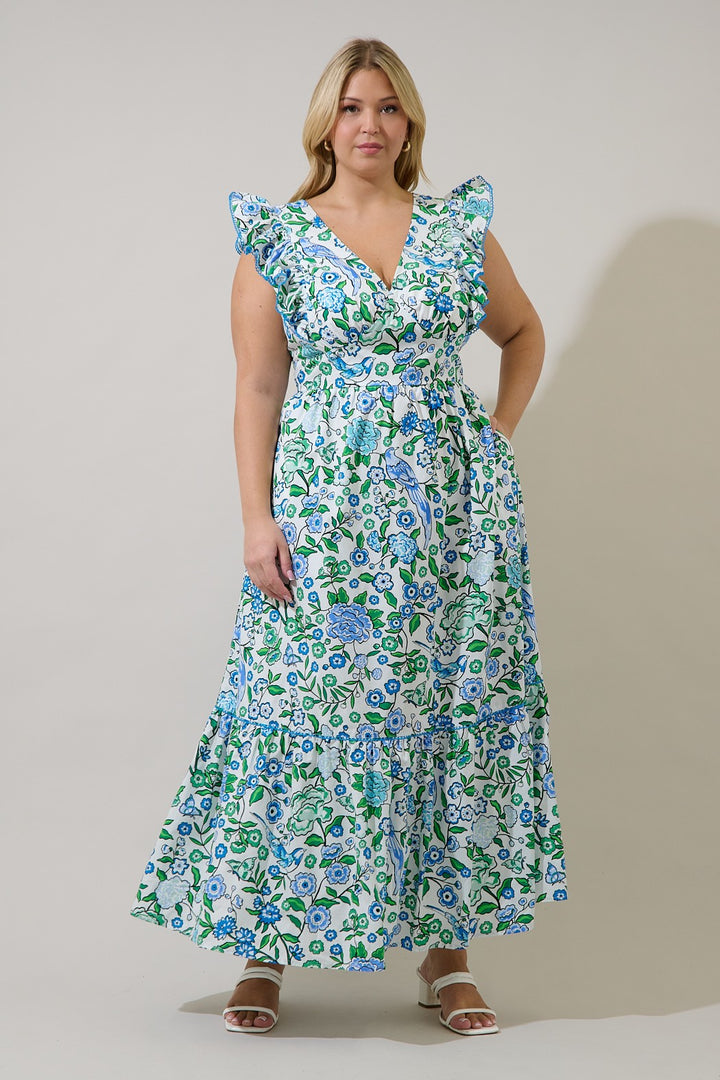 Sugarlips Mawar Ruffle Maxi Dress Gianne Floral Women's and Plus