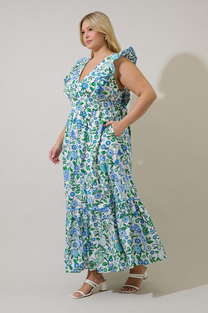 Sugarlips Mawar Ruffle Maxi Dress Gianne Floral Women's and Plus