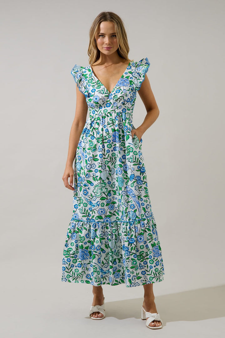 Sugarlips Mawar Ruffle Maxi Dress Gianne Floral Women's and Plus