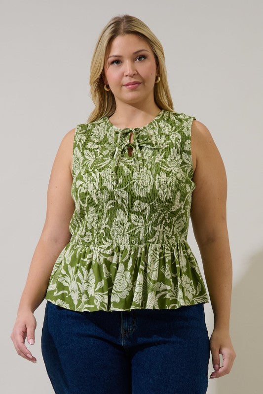 Plus Size Tinda Smocked Sleeveless Top