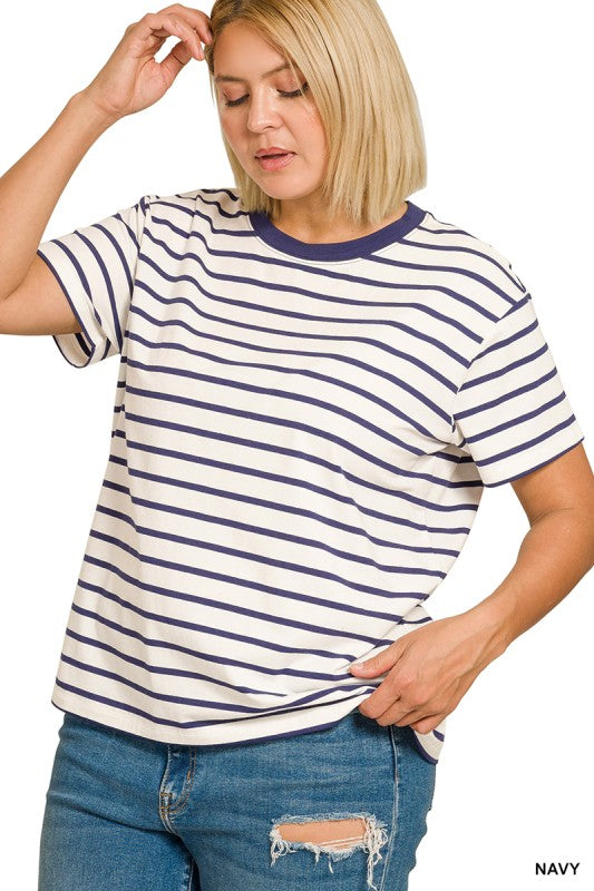 Plus Size Zenana V-Neck tshirt Striped