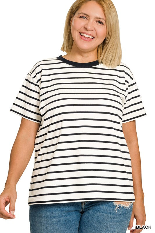 Plus Size Zenana V-Neck tshirt Striped