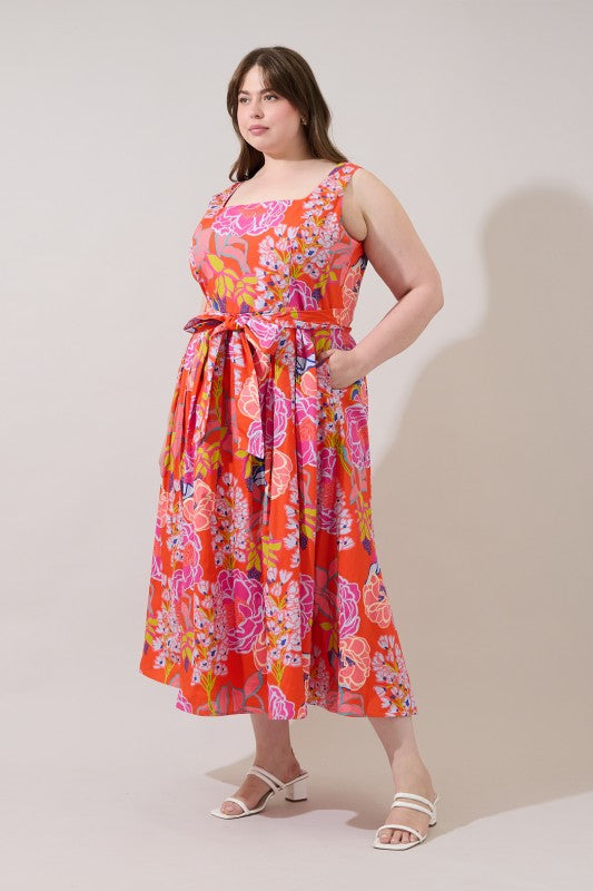 Plus Size Sugar Lips Rayen Sleeveless Midi Dress Floral