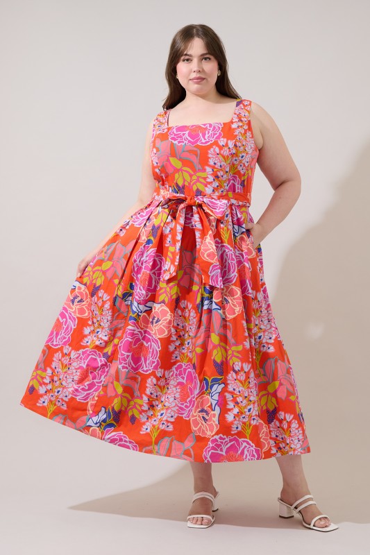 Plus Size Sugar Lips Rayen Sleeveless Midi Dress Floral