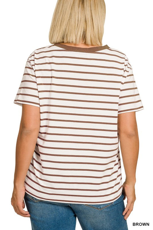 Plus Size Zenana V-Neck tshirt Striped