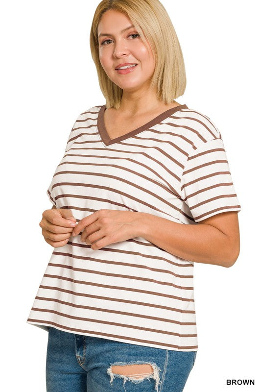 Plus Size Zenana V-Neck tshirt Striped