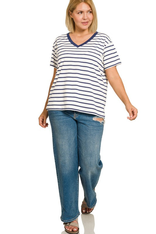 Plus Size Zenana V-Neck tshirt Striped