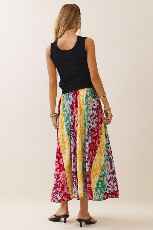 Womens and Plus Size Mixed Floral Print Midi Skirt