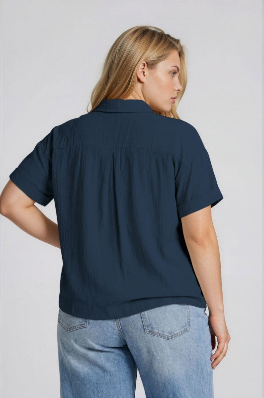Plus Size Textured Collared Button Down