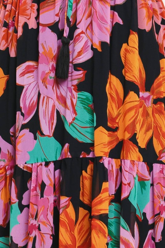 Flying Tomato Womens Tropical Halter Black Floral