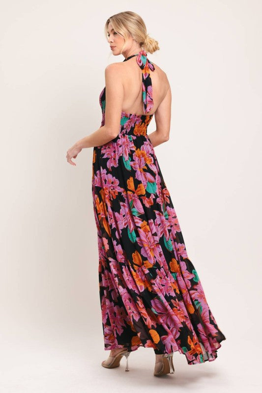 Flying Tomato Womens Tropical Halter Black Floral