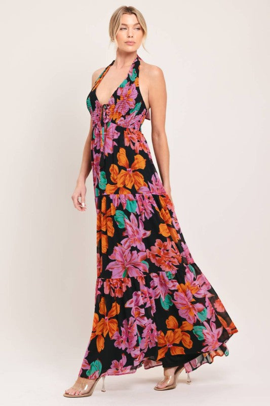 Flying Tomato Womens Tropical Halter Black Floral