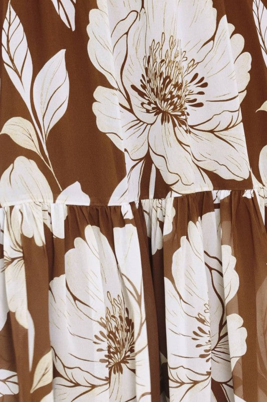 Plus Size Floral Maxi Dress in Brown and White