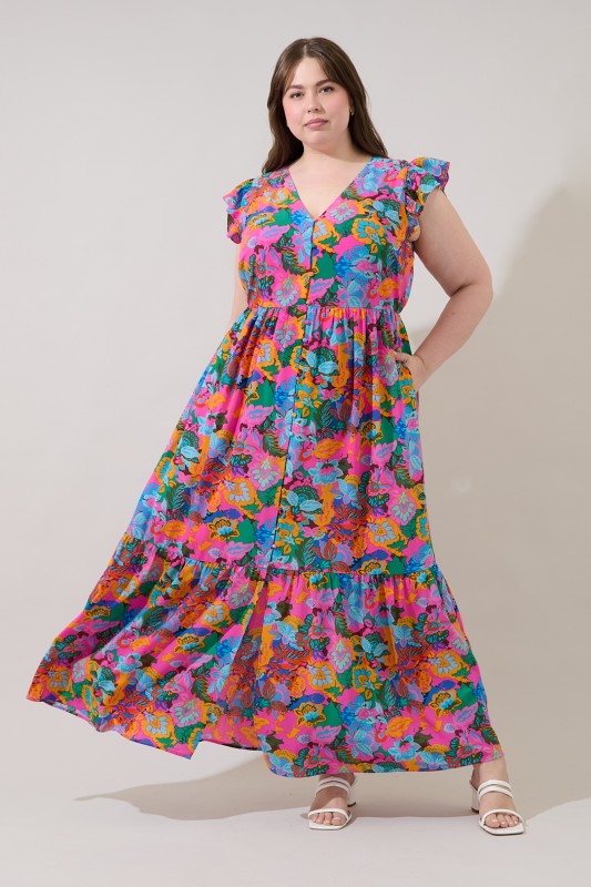 Plus Size Sugar Lips Evianna Flutter Maxi Dress Madely Floral Curve