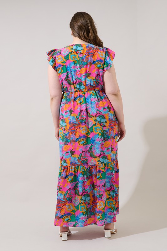 Plus Size Sugar Lips Evianna Flutter Maxi Dress Madely Floral Curve