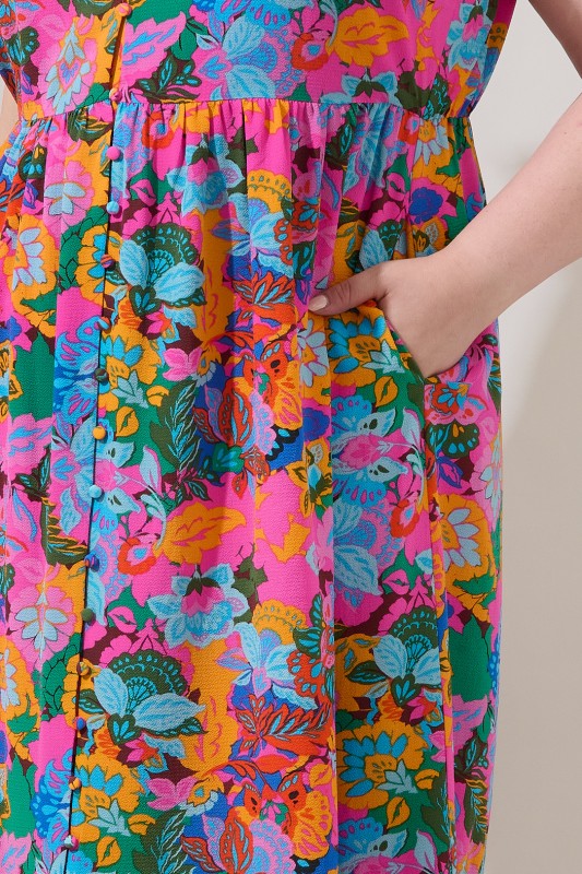 Evianna Flutter Maxi Dress Madely Floral Curve FUCHSIA-MULT / 2X by Sugarlips