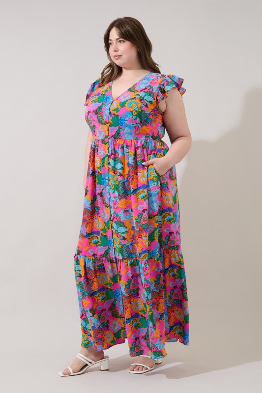 Plus Size Sugar Lips Evianna Flutter Maxi Dress Madely Floral Curve