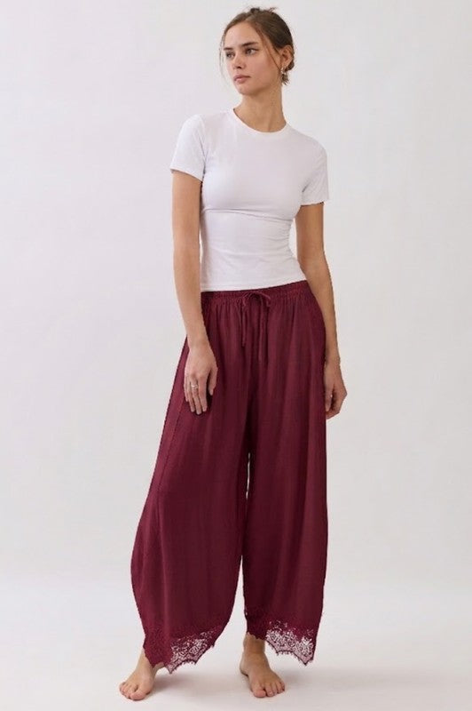 Womens and Plus Size Crinkle Wide Leg Pants