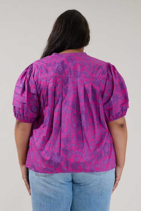 Plus Size Court Button Down Floral Top