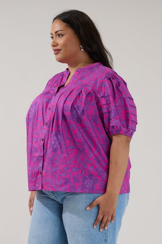 Plus Size Court Button Down Floral Top