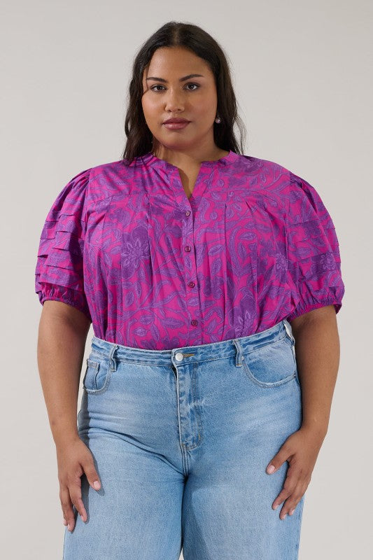 Plus Size Court Button Down Floral Top