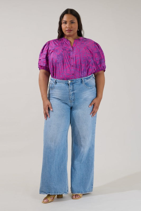 Plus Size Court Button Down Floral Top