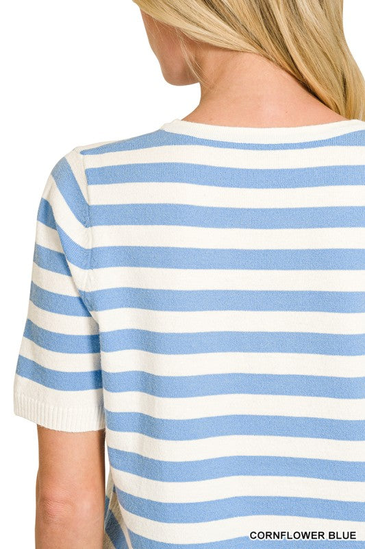 Womens Split Neck Striped Sweater