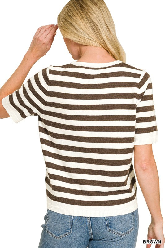 Womens Split Neck Striped Sweater