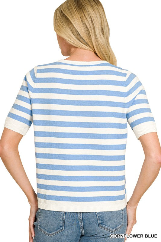 Womens Split Neck Striped Sweater