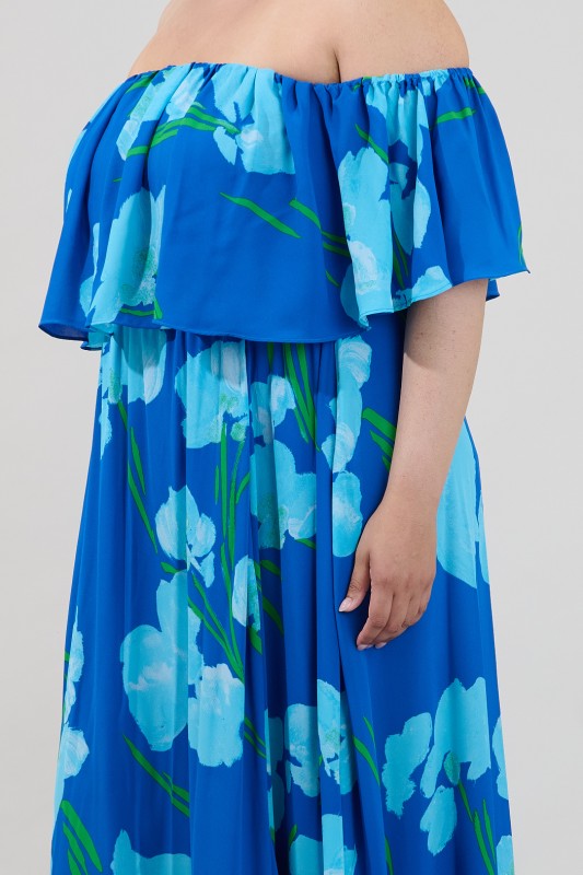 Plus Size Sugar Lips Blue Floral Off Shoulder