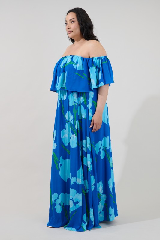 Plus Size Sugar Lips Blue Floral Off Shoulder