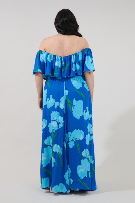 Plus Size Sugar Lips Blue Floral Off Shoulder