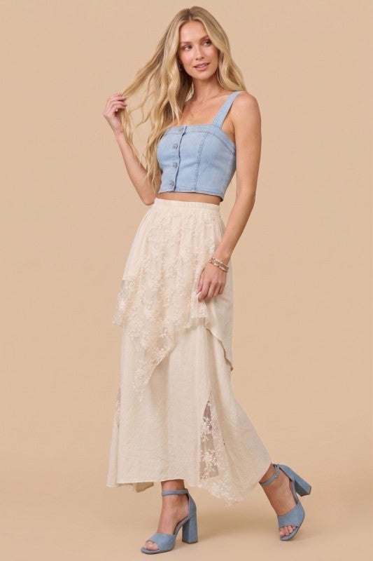 Womens and Plus Size Boho-chic Lace Blend Skirt