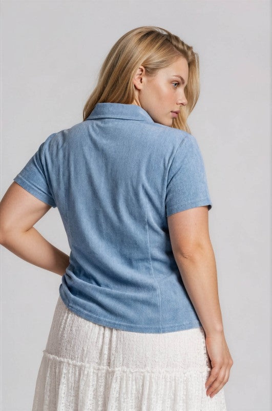 Plus Size Denim Ruched Bust Top