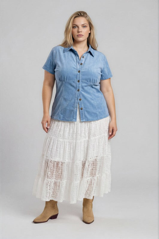 Plus Size Denim Ruched Bust Top