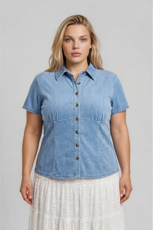 Plus Size Denim Ruched Bust Top
