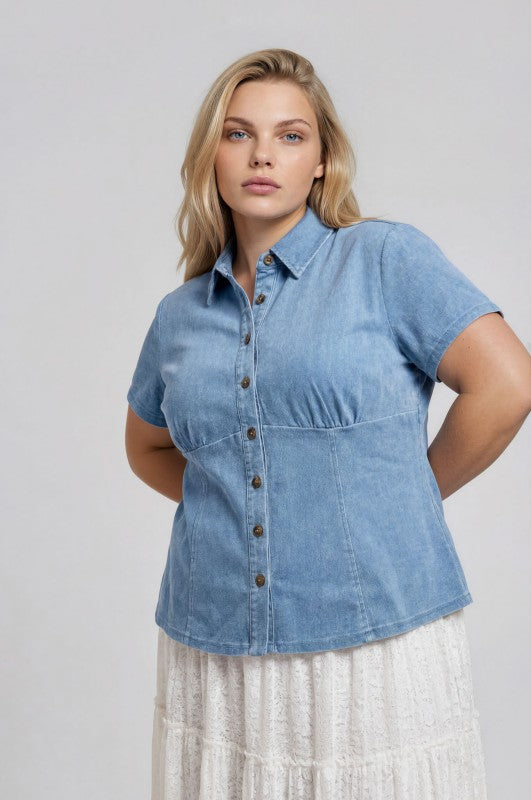Plus Size Denim Ruched Bust Top