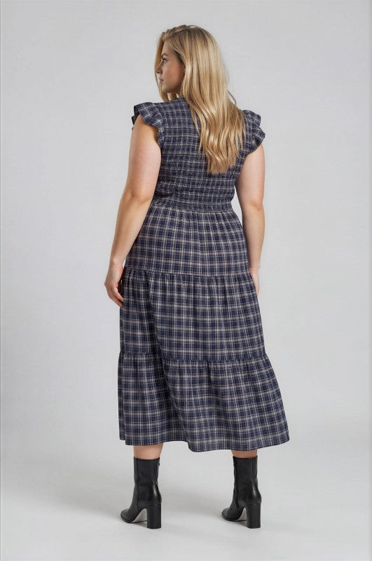Plus Size Plaid Smocked Tiered Midi Dress
