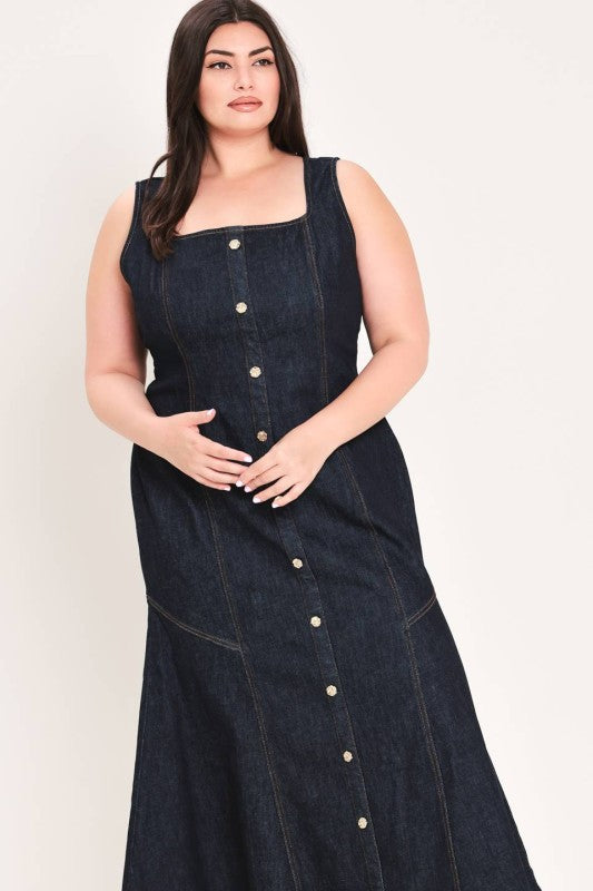 Plus Size Denim Button Up Midi Dress