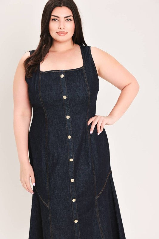 Plus Size Denim Button Up Midi Dress