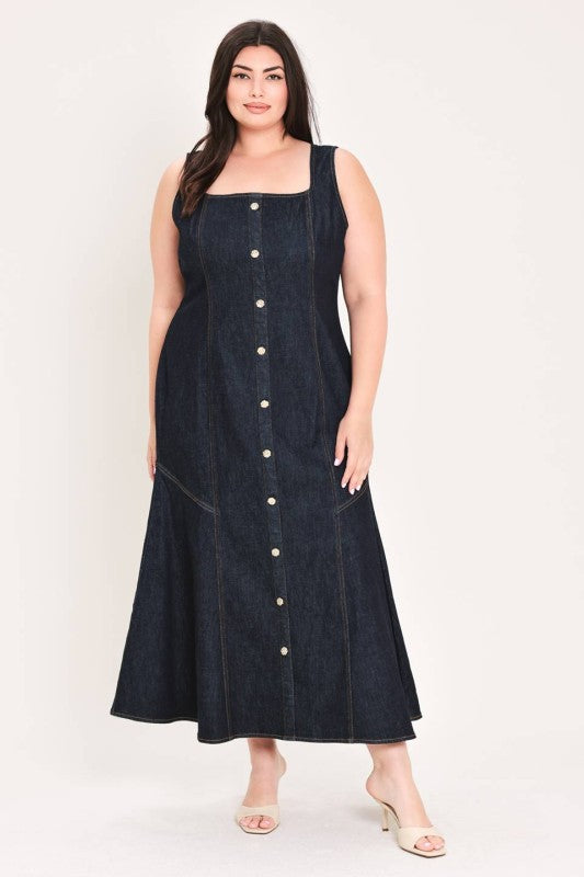Plus Size Denim Button Up Midi Dress
