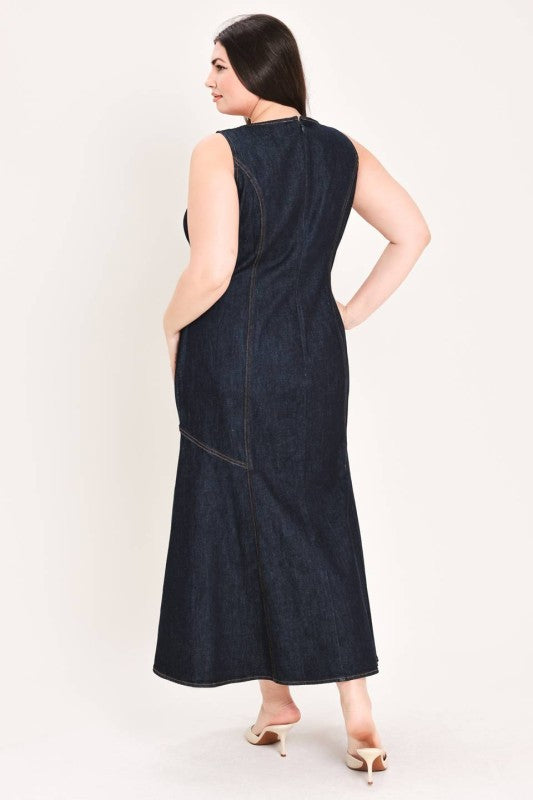 Plus Size Denim Button Up Midi Dress
