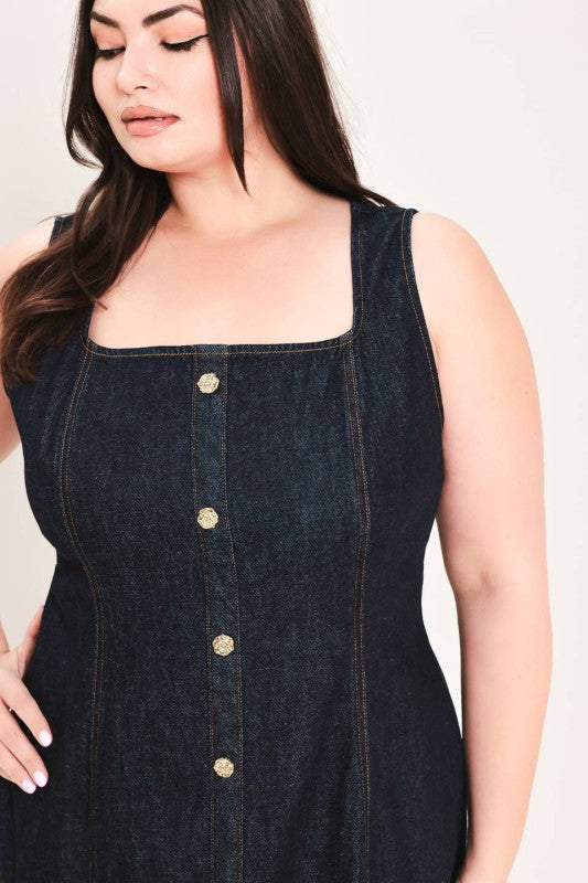 Plus Size Denim Button Up Midi Dress