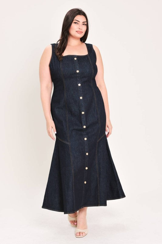Plus Size Denim Button Up Midi Dress