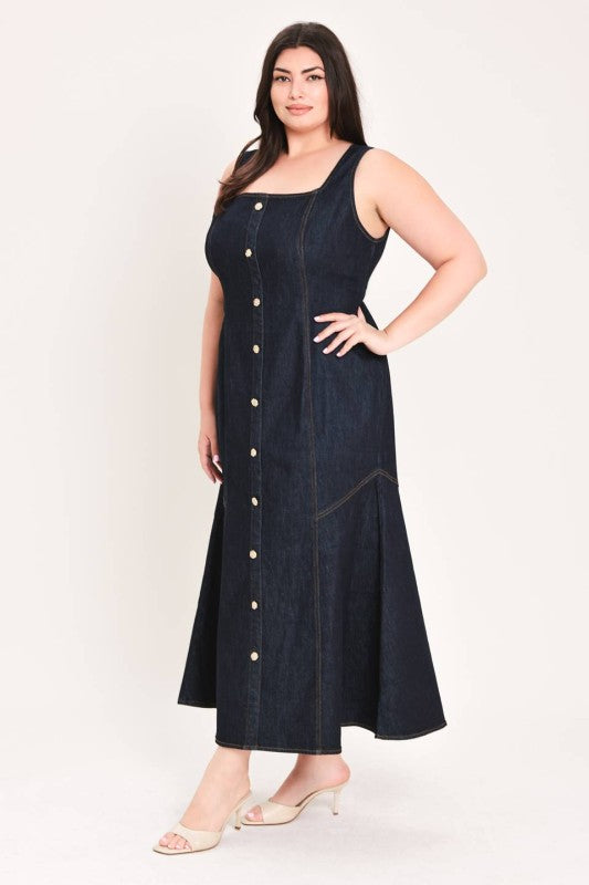 Plus Size Denim Button Up Midi Dress