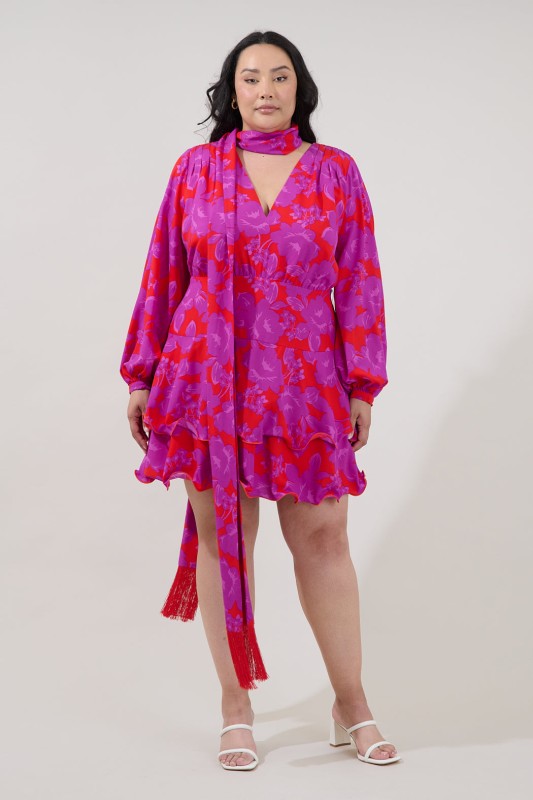 Plus Size Sugar Lips Red and Pink Floral Mini