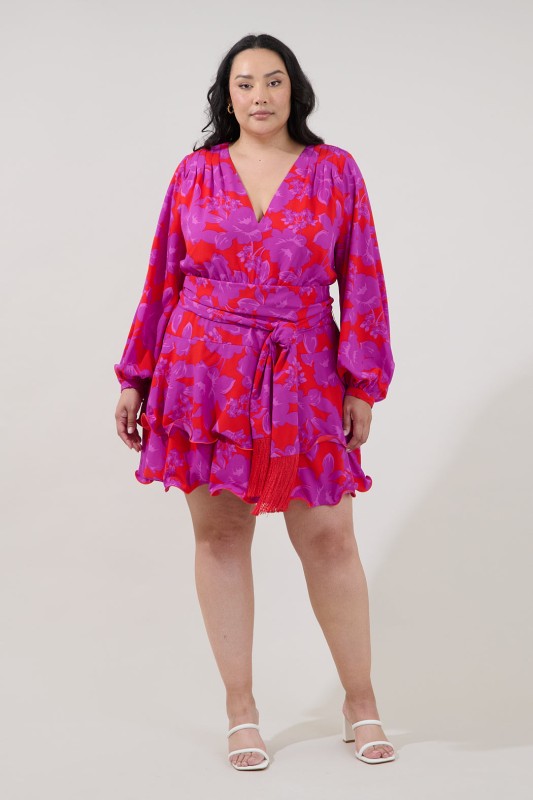 Plus Size Sugar Lips Red and Pink Floral Mini