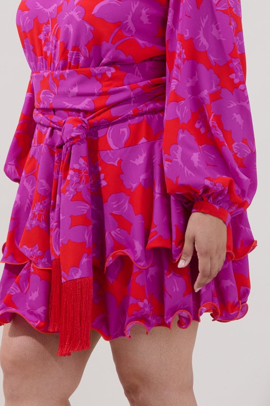 Plus Size Sugar Lips Red and Pink Floral Mini
