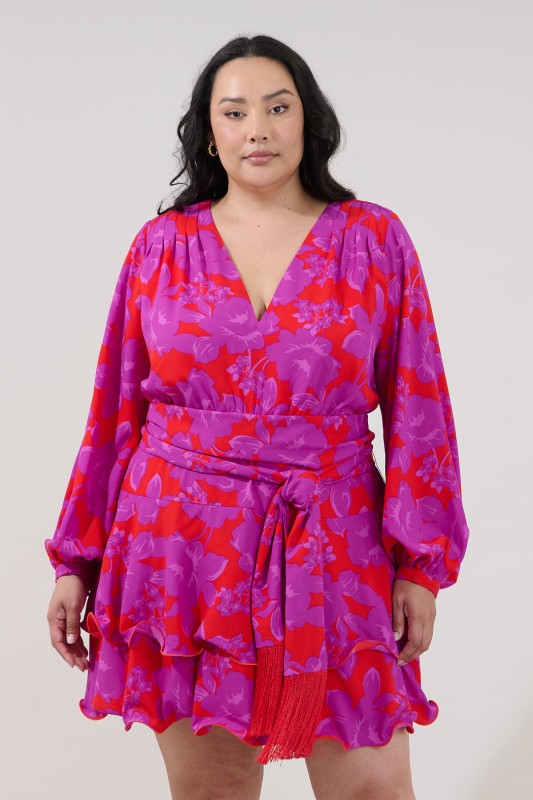 Plus Size Sugar Lips Red and Pink Floral Mini